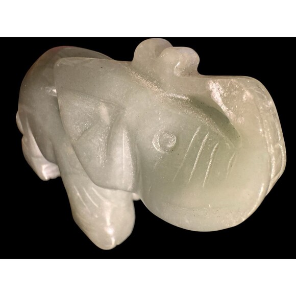 Jade Stone Carved Green Trunk Up Elephant Figurine 3" Home Shelf Decor - Picture 3 of 10